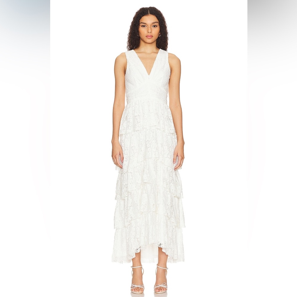 NWT 1.STATE CASCADING RUFFLE MAXI DRESS in NEW IVORY